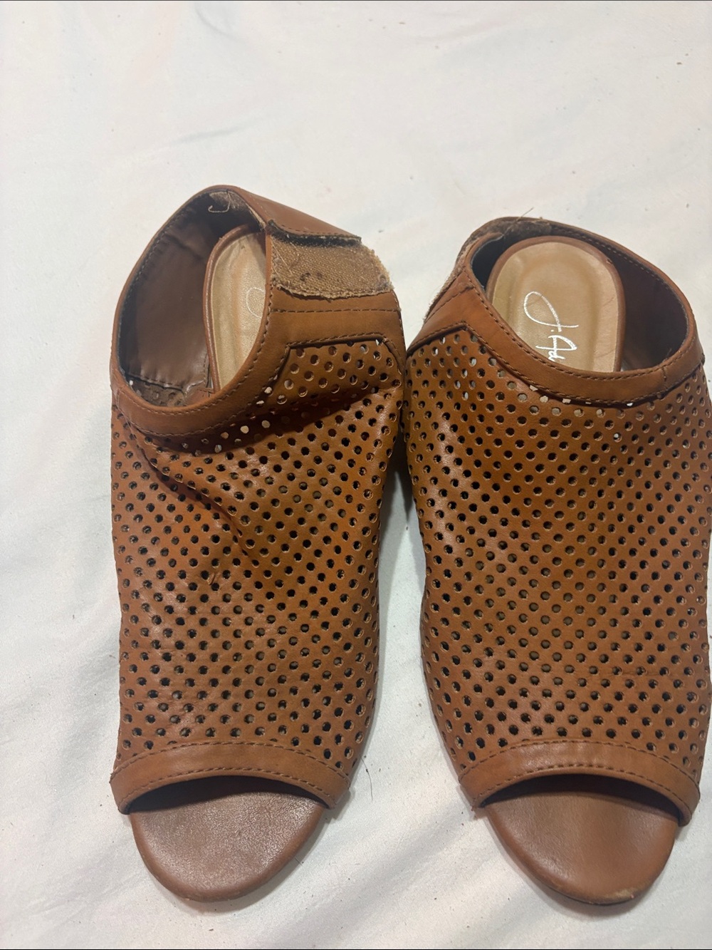 Brown Perforated Open-Toe Slide Heels